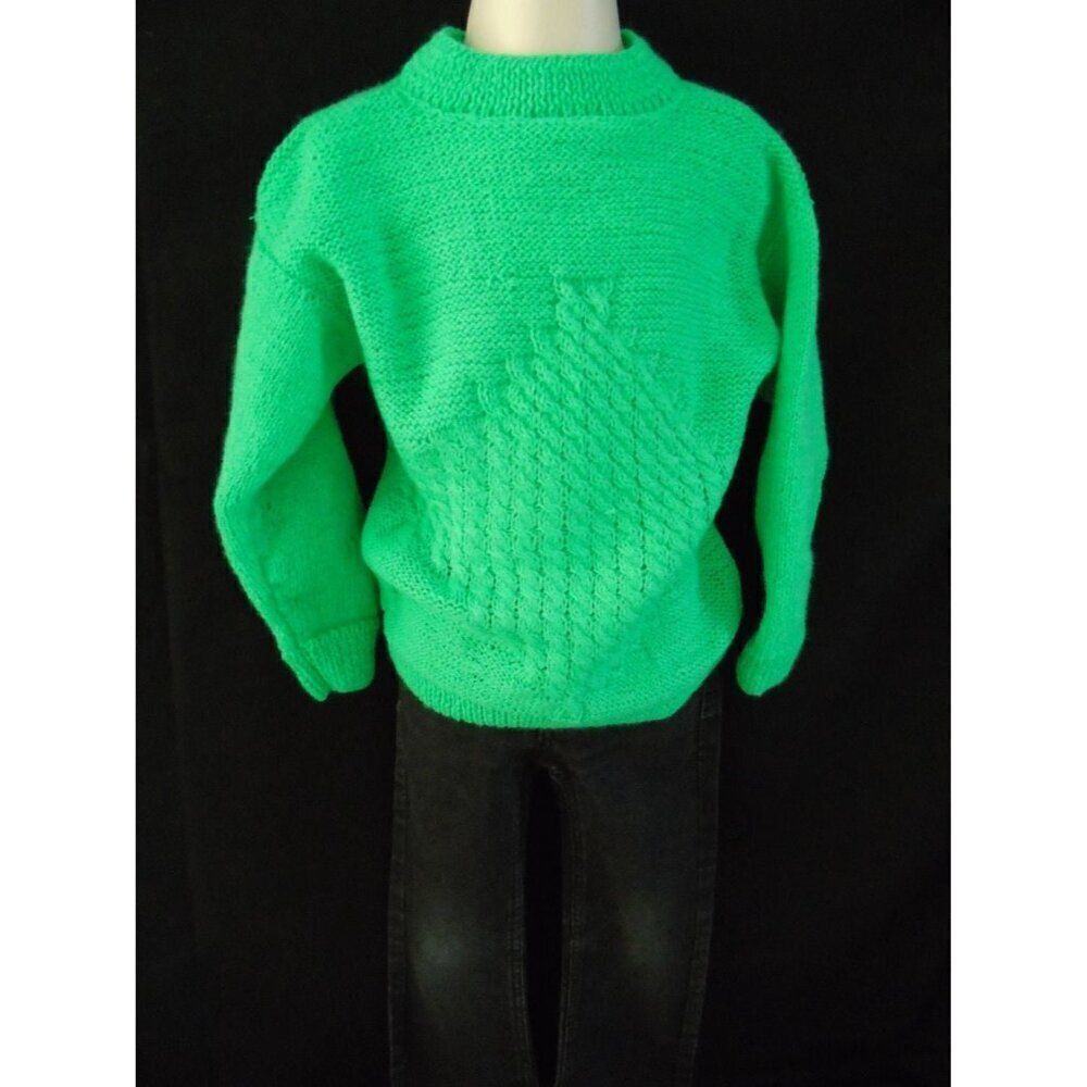 Hand Knit Merino Wool Toddler Sweater Green Baby Pullover Cardigan